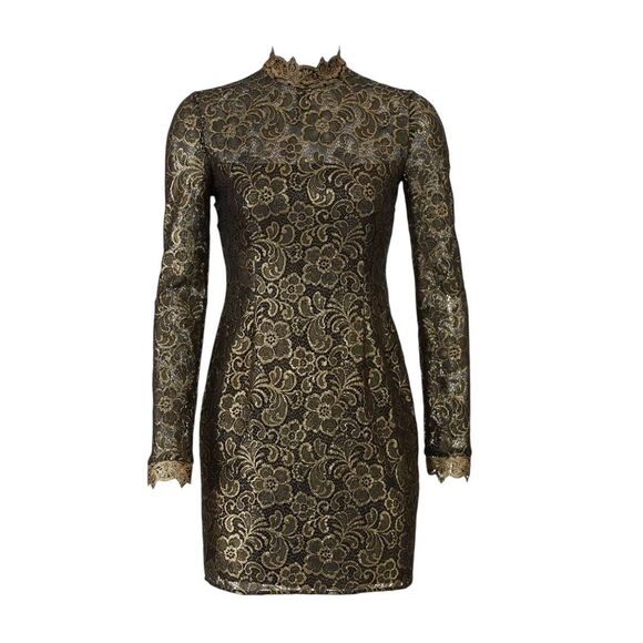 Rachel Zoe Metallic Hunter Lace Detail Muddy Dress in Black Size 10 MSRP: $465 - Picture 1 of 9